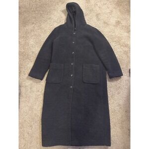 Metrostyle Women's Hooded Fleece Long Button Coat Black M Regular